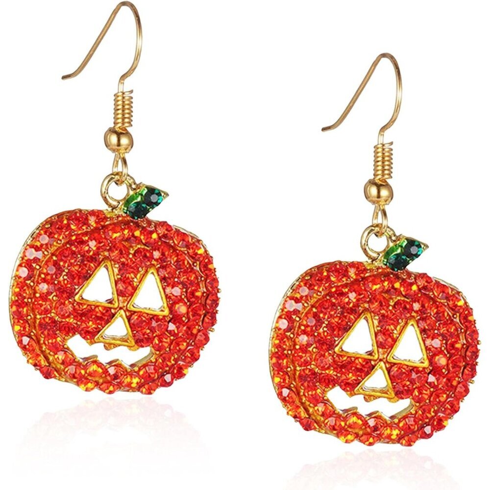 Sparkling Pumpkin Shaped Earrings Necklace Set Cubic Zirconia Halloween Jewelry